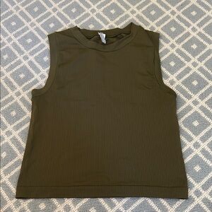 Athleta Olive Green Ribbed Muscle Tee